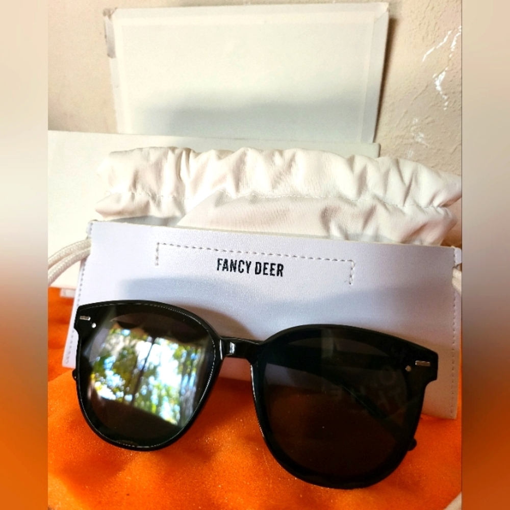 FANCY DEER Acetate Polarized Lens Black with Smoke Lens Adjustable Sunglasses